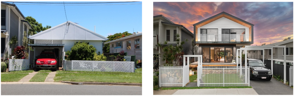 before and after photo of building extension and renovation